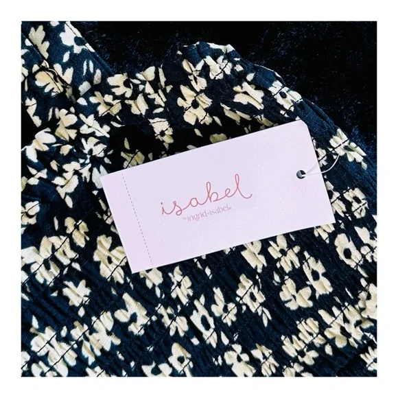 Ingrid & Isabel Maternity Smocked Flower Sundress w/ Pockets Black & Cream Small - Picture 5 of 7